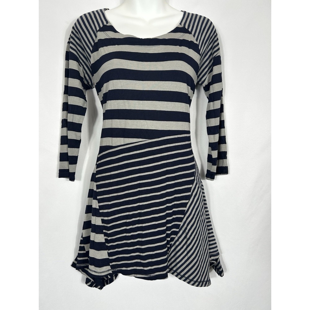 Y2K Striped 3/4 Sleeve Tunic Top Size S Indie Art Scene Boho Preppy Grunge Elena
